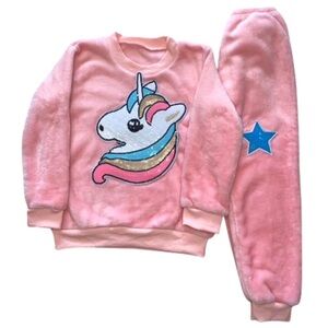 Lola & the Boys Fuzzy Pink Sequin Unicorn Sweat Set